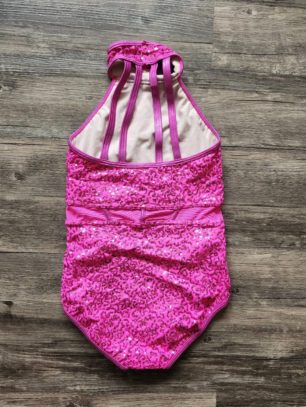 Balera Hot Pink Sequin Halter Dance Leotard Costume